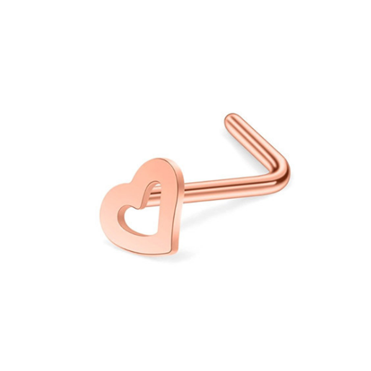 Free Sample Body Jewelry Wholesale Hollow Heart L Shape Nostril Nose Piercing Ring