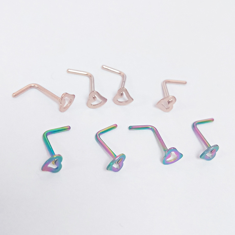 Free Sample Body Jewelry Wholesale Hollow Heart L Shape Nostril Nose Piercing Ring