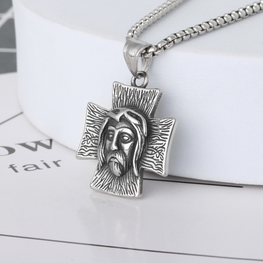 Tarnish Free Jewelry 3D Mockup Stainless Steel Religious Cross Design Jesus Pendant Necklace