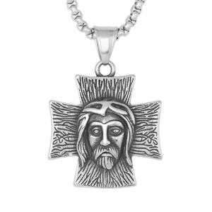 Tarnish Free Jewelry 3D Mockup Stainless Steel Religious Cross Design Jesus Pendant Necklace