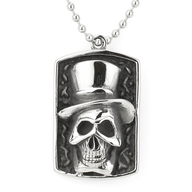 Punk 316L Stainless Steel Cow Body Halloween Hat Skull Necklace Pendant for Men