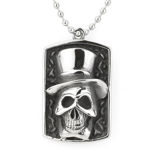 Punk 316L Stainless Steel Cow Body Halloween Hat Skull Necklace Pendant for Men