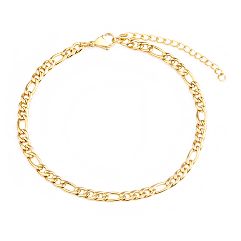 Wholesale Cuban Link Stainless Steel Gold Plated Figaro Chain Anklet Bracelet