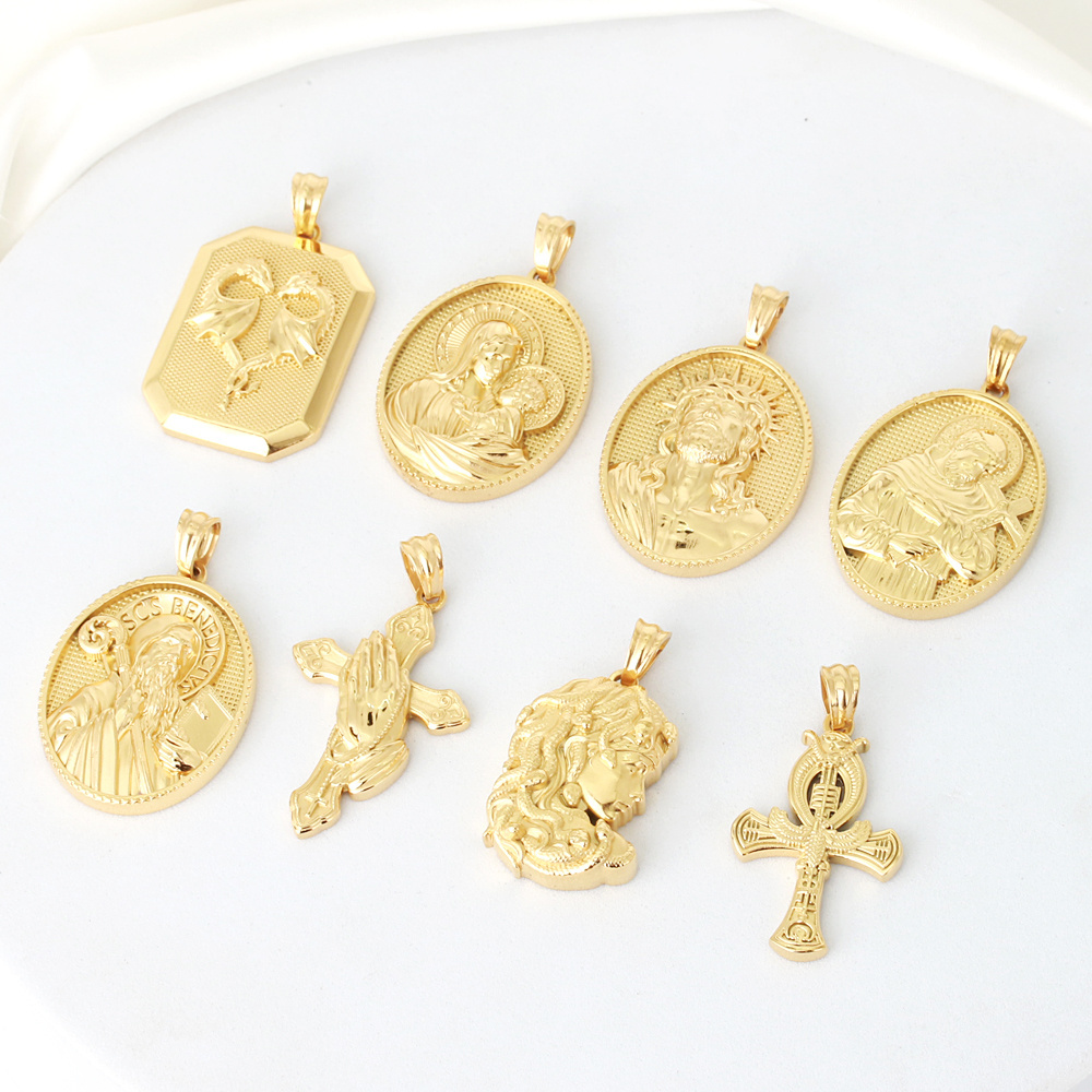 3D Design Mens 18K Gold Plated Medusa Religious Jesus Cross Pendant Custom Stainless Steel Fashion Jewelry Pendants For Necklace