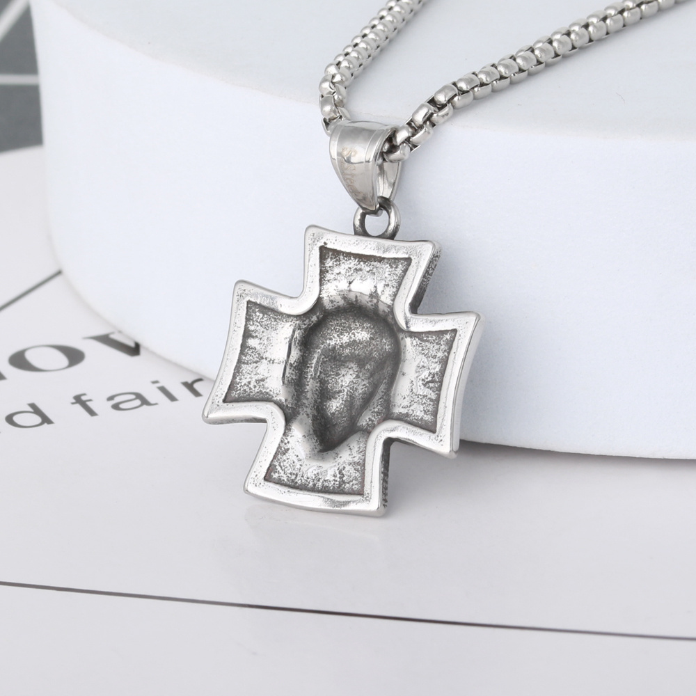 Tarnish Free Jewelry 3D Mockup Stainless Steel Religious Cross Design Jesus Pendant Necklace