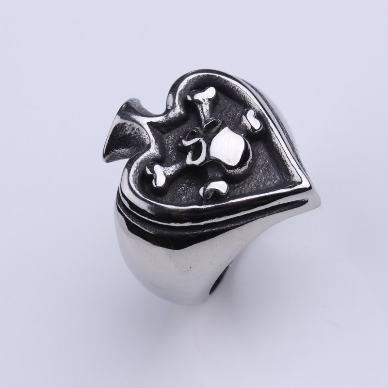 OEM ODM Available Unique 316l Steel Silver Spade Poker Ring with Skull Head