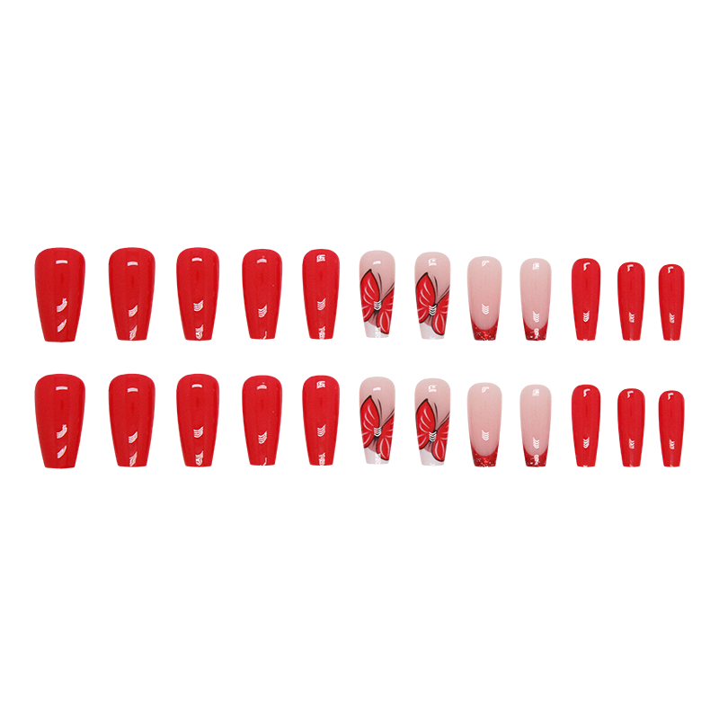 24 PCS French Tip Red Press on Nails Square Glossy False Nail Tips Artificial Finger  for Women and Girls