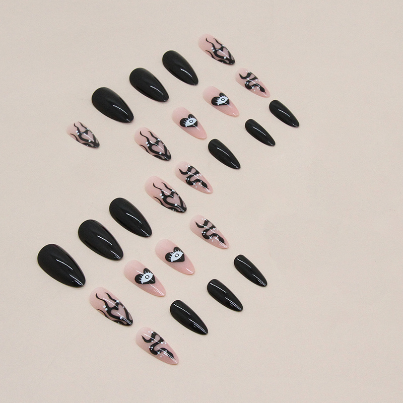 New Arrival Grey color 24pcs OEM custom coffin pre-design glun on glitter artificial finger press on nails