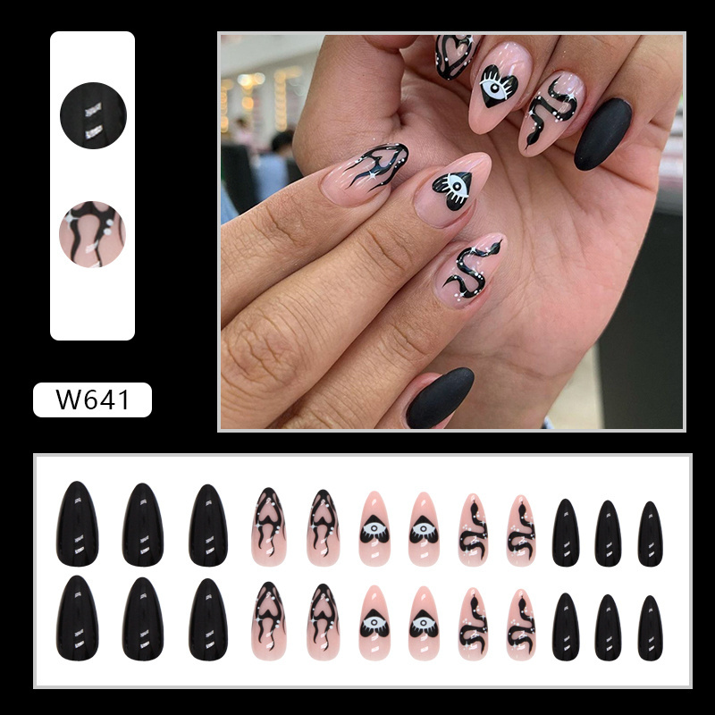 New Arrival Grey color 24pcs OEM custom coffin pre-design glun on glitter artificial finger press on nails