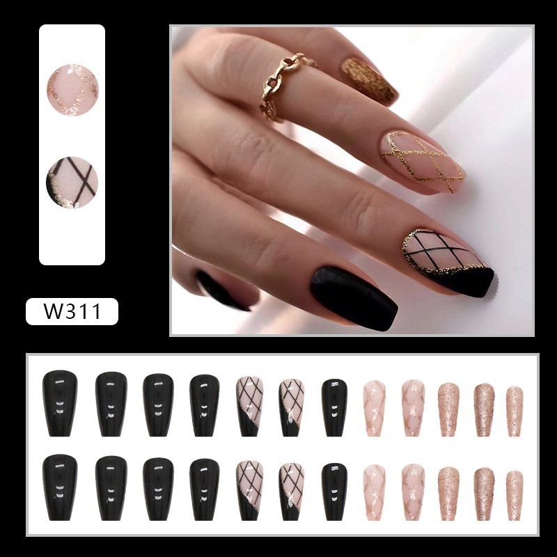 Naixi Wholesale Custom Press On Nails Ballerina Medium Coffin Heart Pearl  French Tip Nails Manicure Acrylic Stick On Nails