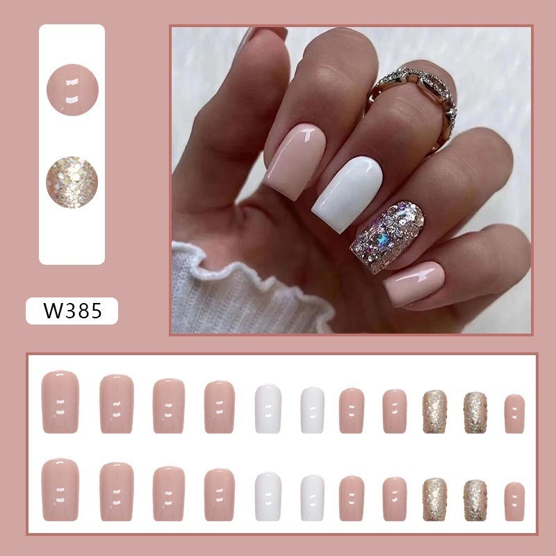 Naixi Wholesale Custom Press On Nails Ballerina Medium Coffin Heart Pearl  French Tip Nails Manicure Acrylic Stick On Nails