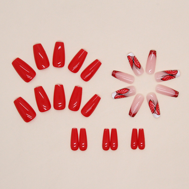 24 PCS French Tip Red Press on Nails Square Glossy False Nail Tips Artificial Finger  for Women and Girls