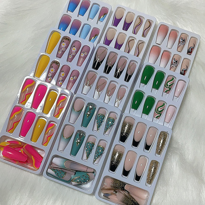 Private Label Long Real Salon Gel Press On Nails Square Nails Fake Artificial Fingernails French Gel Nails Press Ons