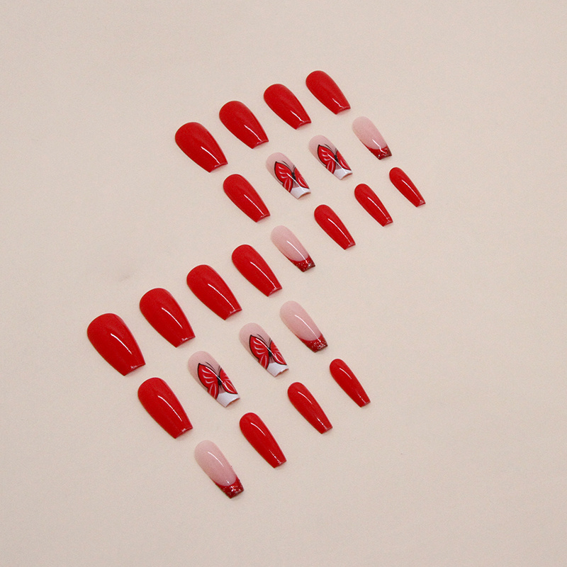 24 PCS French Tip Red Press on Nails Square Glossy False Nail Tips Artificial Finger  for Women and Girls