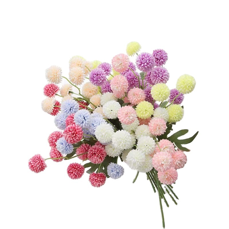 Artificial 5-head Pingpong Chrysanthemum Wedding Flower Arrangement Decoration Dandelion Home Decoration with Five Head Scallion