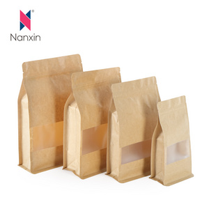 Custom Printed Biodegradable Food Packaging Bag Ziplock Kraft Paper Flat Bottom Bags With Zipper And Window