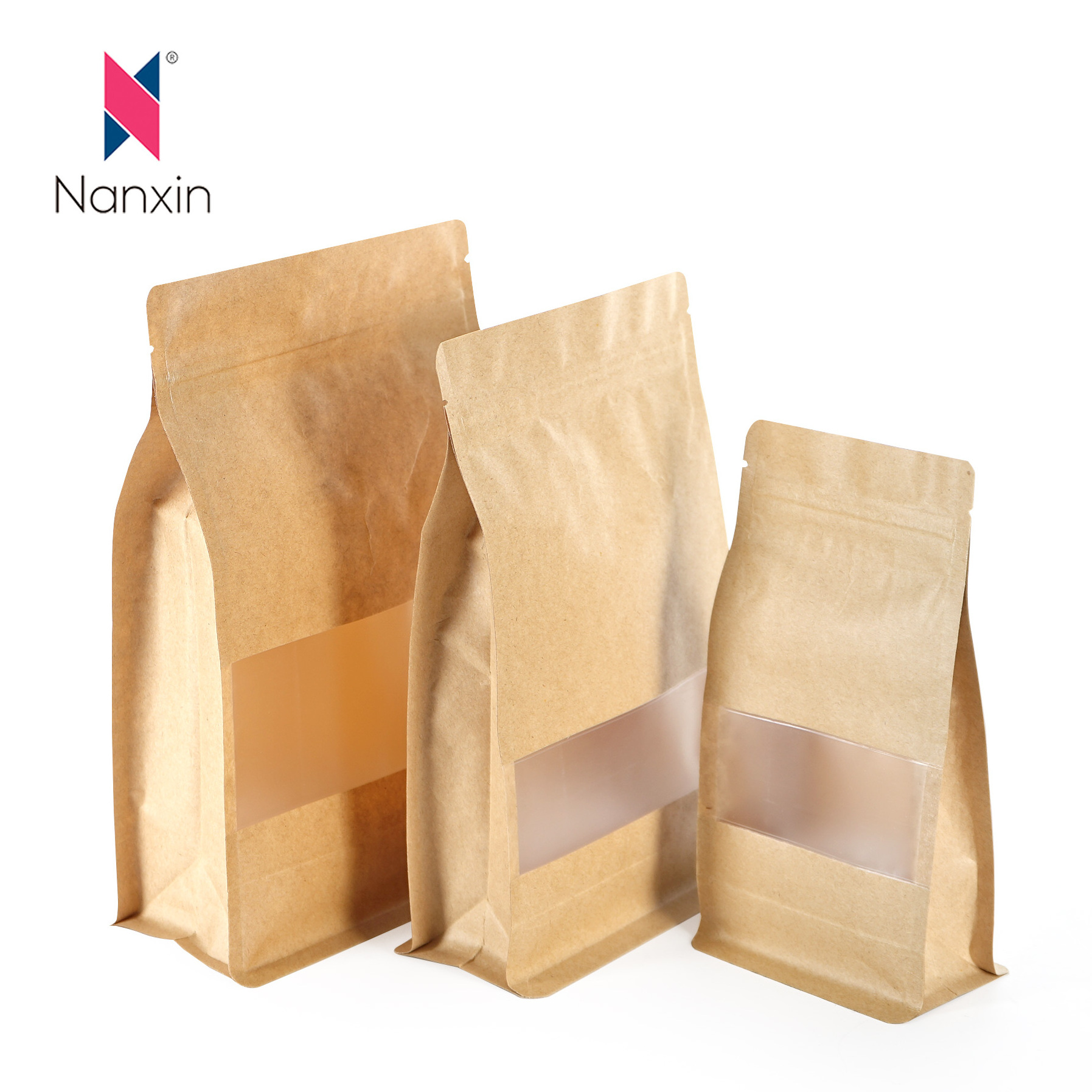 Custom Printed Biodegradable Food Packaging Bag Ziplock Kraft Paper Flat Bottom Bags With Zipper And Window