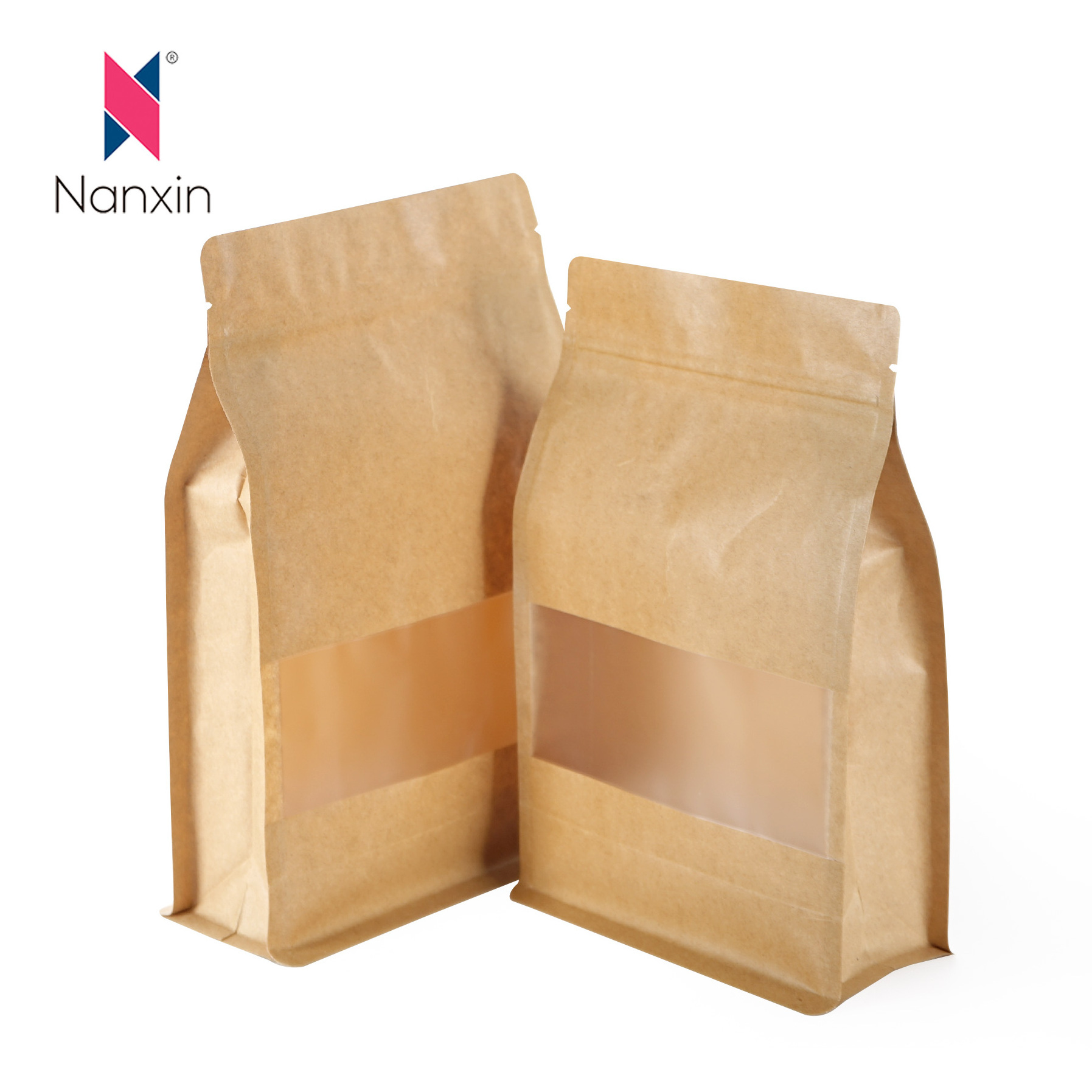 Custom Printed Biodegradable Food Packaging Bag Ziplock Kraft Paper Flat Bottom Bags With Zipper And Window