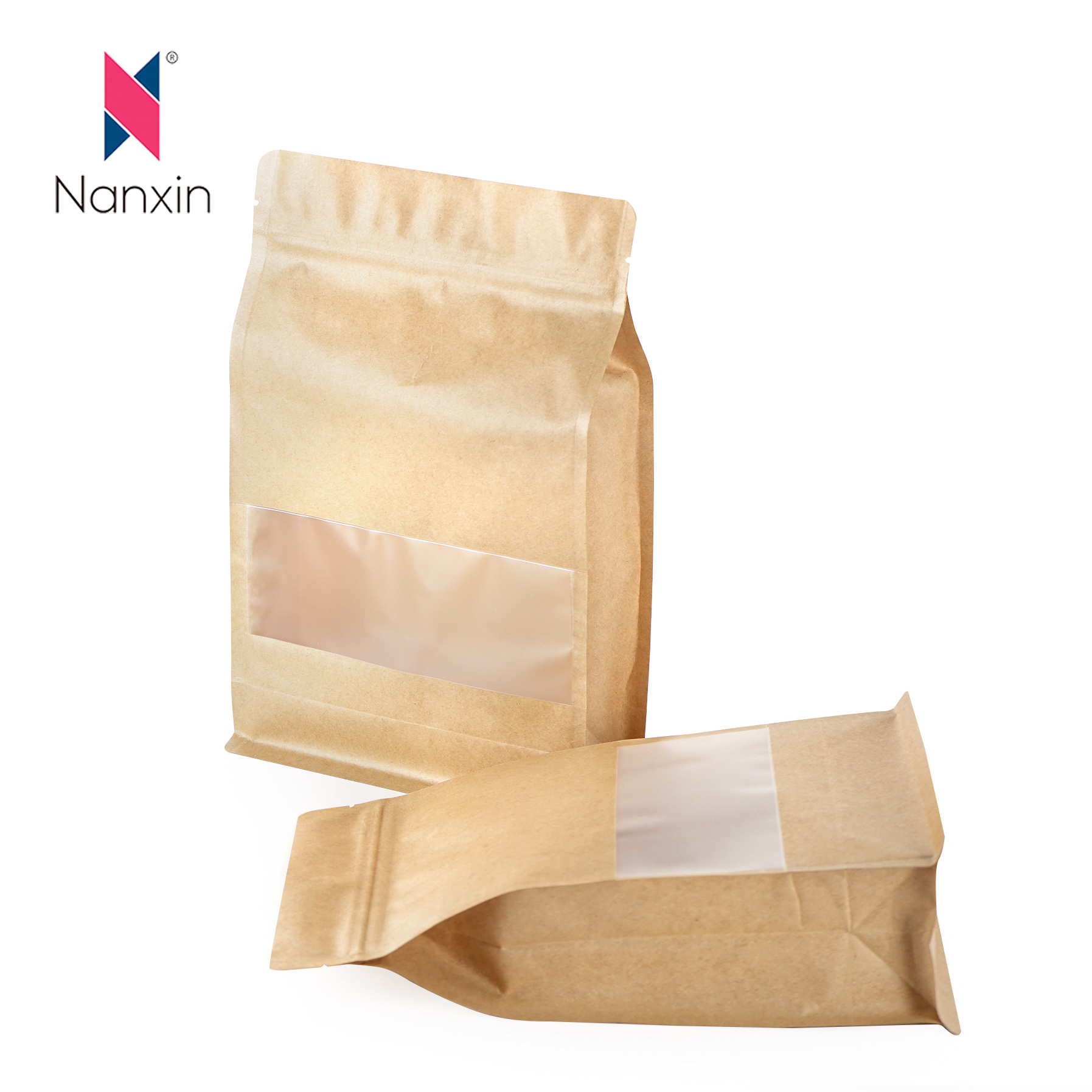 Custom Printed Biodegradable Food Packaging Bag Ziplock Kraft Paper Flat Bottom Bags With Zipper And Window