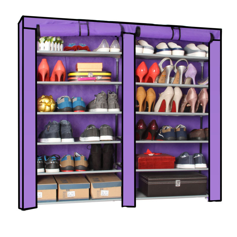 Portable Shoe Rack Closet with Fabric Cover Custom made shoe display rack/ canvas shoe rack/ double row shoe rack7 Tiers