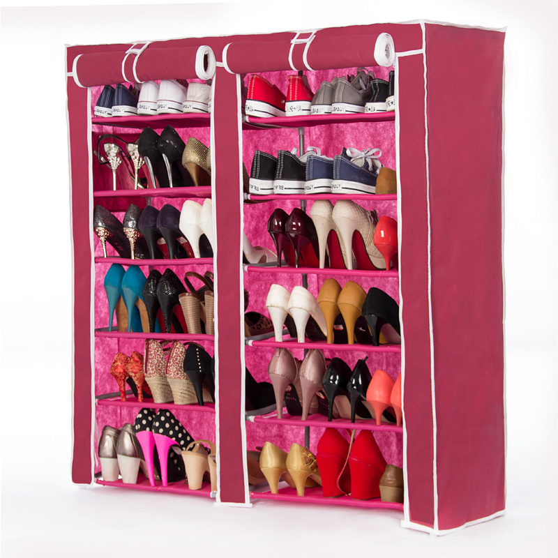 Portable Shoe Rack Closet with Fabric Cover Custom made shoe display rack/ canvas shoe rack/ double row shoe rack7 Tiers