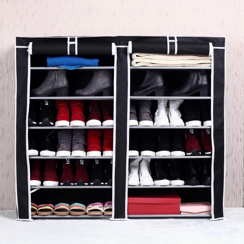 Portable Shoe Rack Closet with Fabric Cover Custom made shoe display rack/ canvas shoe rack/ double row shoe rack7 Tiers