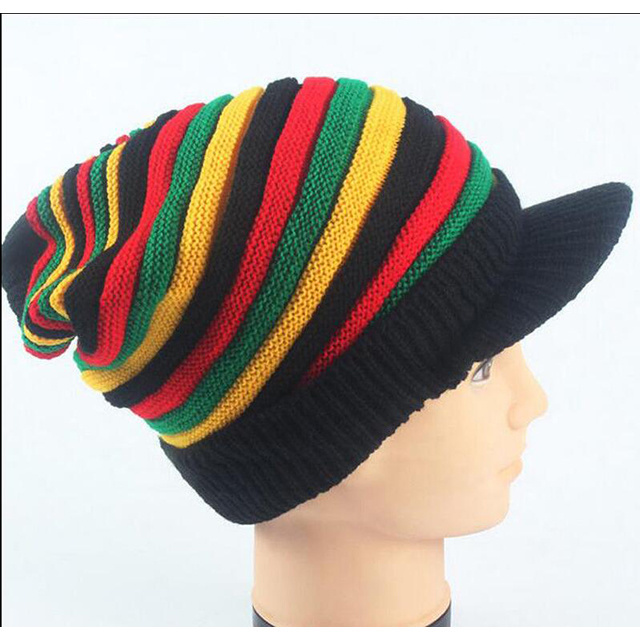 Beanie Knit Slouch Baggy Cap Men Women Stripe Jamaican Rasta Crochet Hat