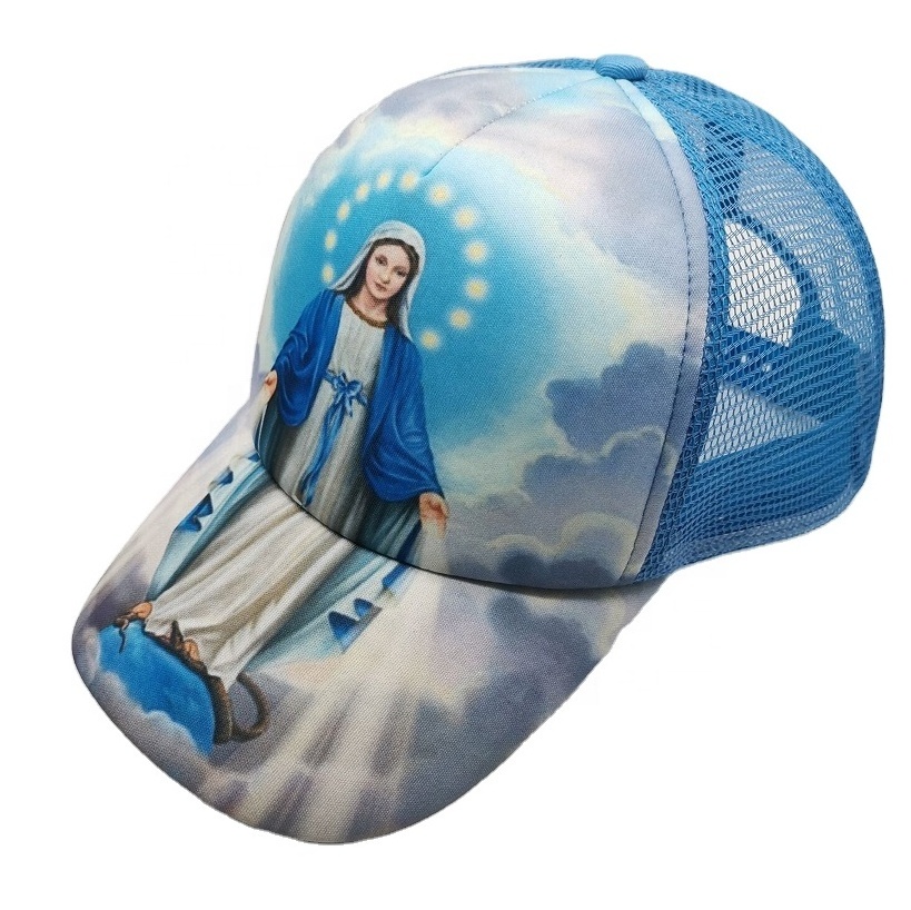 Custom polyester jesus pattern 5 panel baseball cap for sublimation