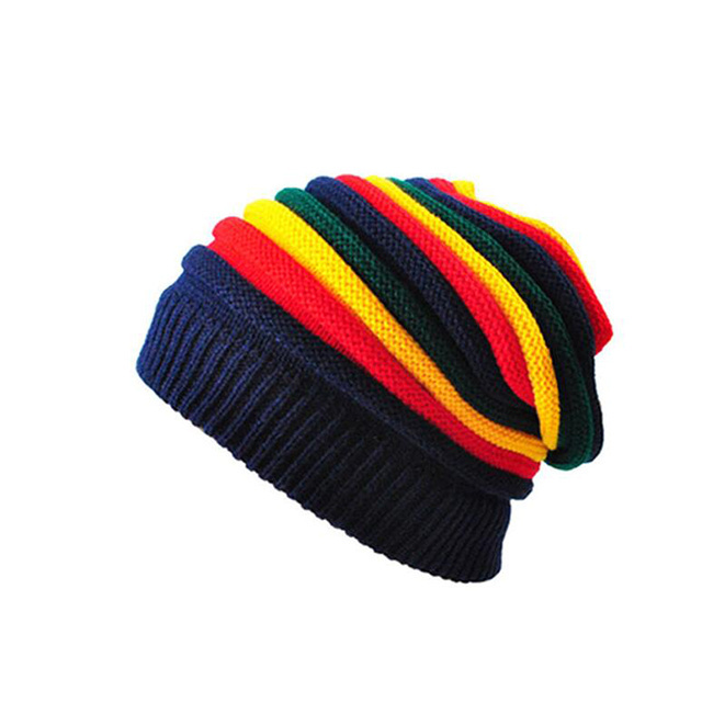 Beanie Knit Slouch Baggy Cap Men Women Stripe Jamaican Rasta Crochet Hat