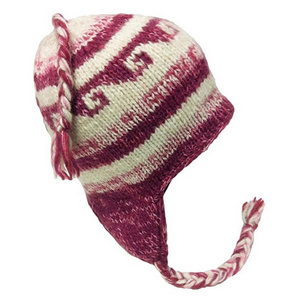 handmade knit Hat with Ear Flaps, pigtails,Trapper Ski Fleeced Lined Cap