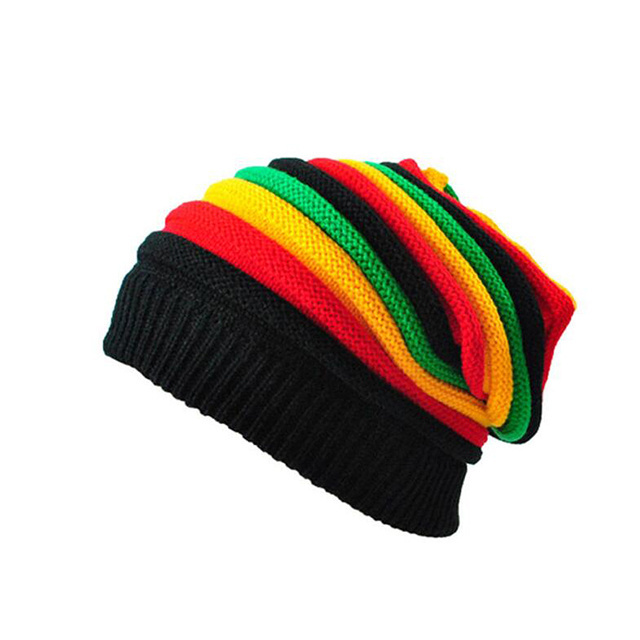 Beanie Knit Slouch Baggy Cap Men Women Stripe Jamaican Rasta Crochet Hat