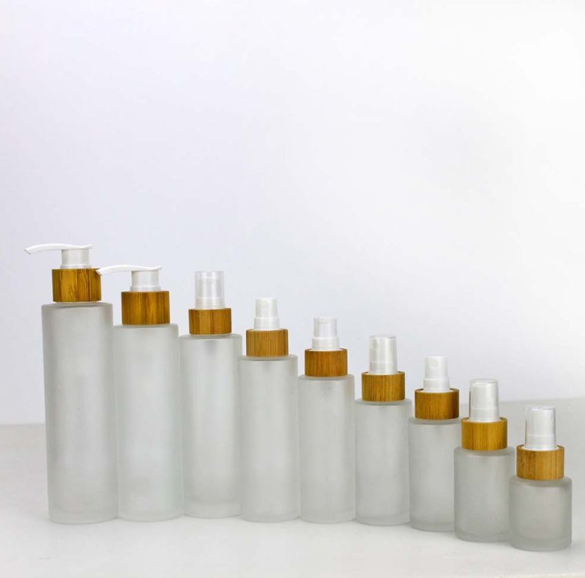 30ml 50ml 100ml 120ml 150ml bamboo glass bottle with bamboo/wooden lid for skin care glass bottles cosmetic packaging