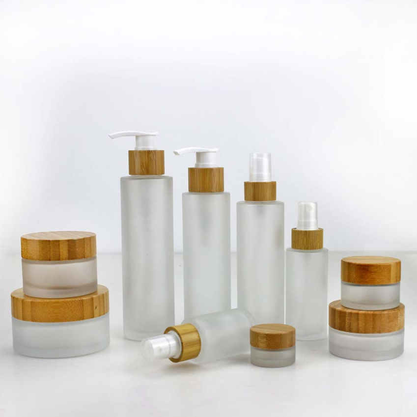 30ml 50ml 100ml 120ml 150ml bamboo glass bottle with bamboo/wooden lid for skin care glass bottles cosmetic packaging