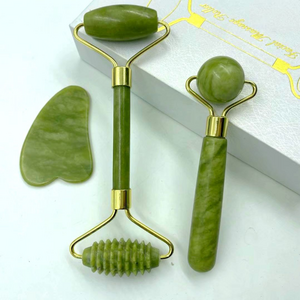 High quality green Face Massager Jade Rollerset gua sha Facial Beauty Tools Face Roller Skin Massager for Face Neck and Eye