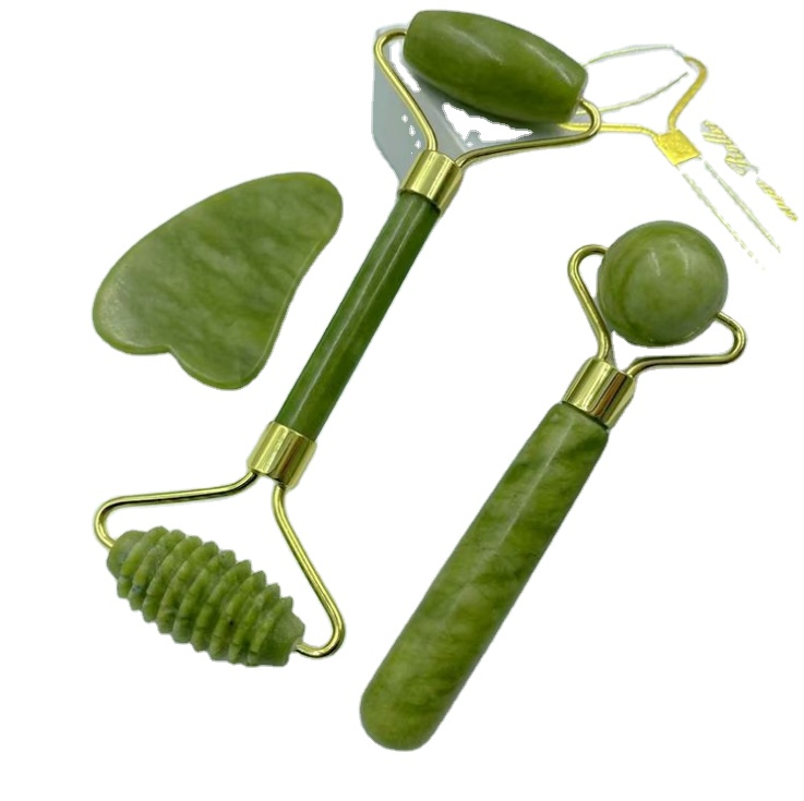 High quality green Face Massager Jade Rollerset gua sha Facial Beauty Tools Face Roller Skin Massager for Face Neck and Eye