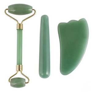 High quality green Face Massager skin care Anti aging Jade Roller Stone natural stone jade roller jade roller and gua sha