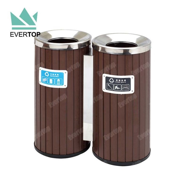 Black Slatted Metal Dust Bin Outdoor with Rain Hood Outdoor Trashbin Commercial Street Waste Trash Bin Outdoor