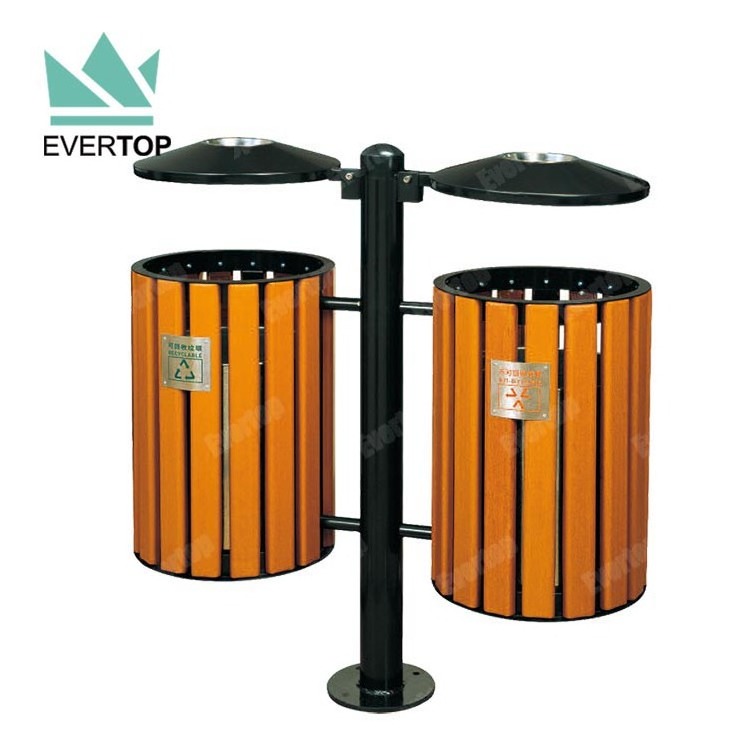 Black Slatted Metal Dust Bin Outdoor with Rain Hood Outdoor Trashbin Commercial Street Waste Trash Bin Outdoor