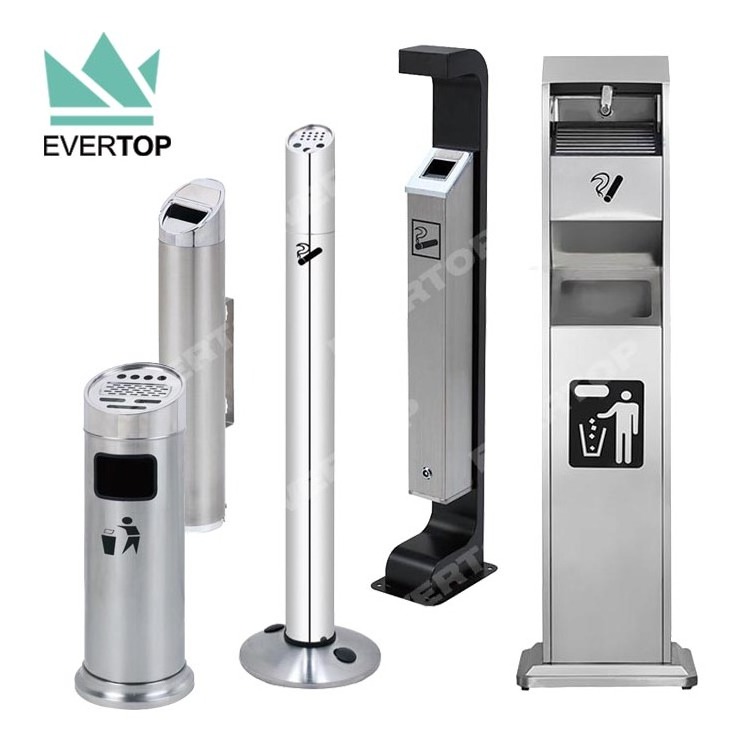 Wall Mounted Ash Bin, Stainless Steel Outside Cigarette Bin, Silver Color Lockable Ashtray Stand