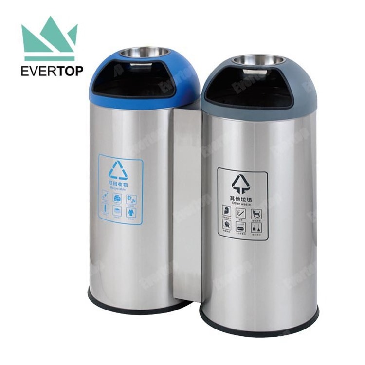 Sort Stainless Steel Blue Black Hotel Shop Trash Bin Can, Public Garbage Storage Trash Bin Indoor Mirror Surface Dustbin