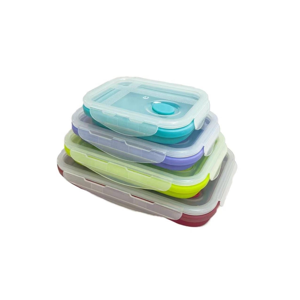 4PCS Silicone Collapsible Bento Folding Food Storage Container Leakproof Lunch Box Portable Outdoor Picnic Rectangle