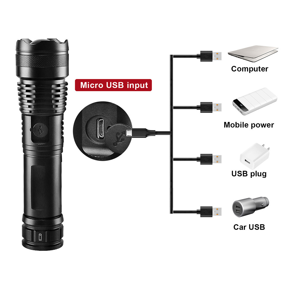 High Power USB Rechargeable Tactical Flashlight LED Torch Flashlight XHP50 1000 Lumen Outdoor Hunting Camping Zoom Waterproof 70