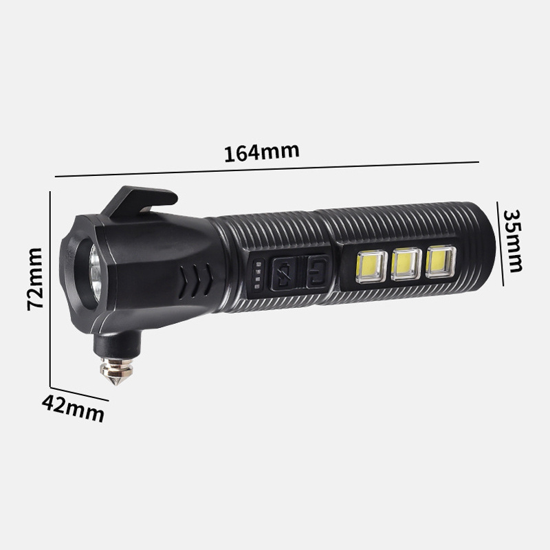 Multifunction Home Outdoor Powerful Zoom Flashlight USB Rechargeable LED Emergency Tactical Flashlight with Safety Hammer