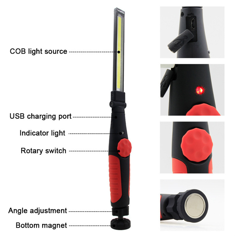 Multi-function COB Rechargeable Work Light with Magnetic Base 360 Rotate Super Bright Flashlight Portable Car LED Working Light