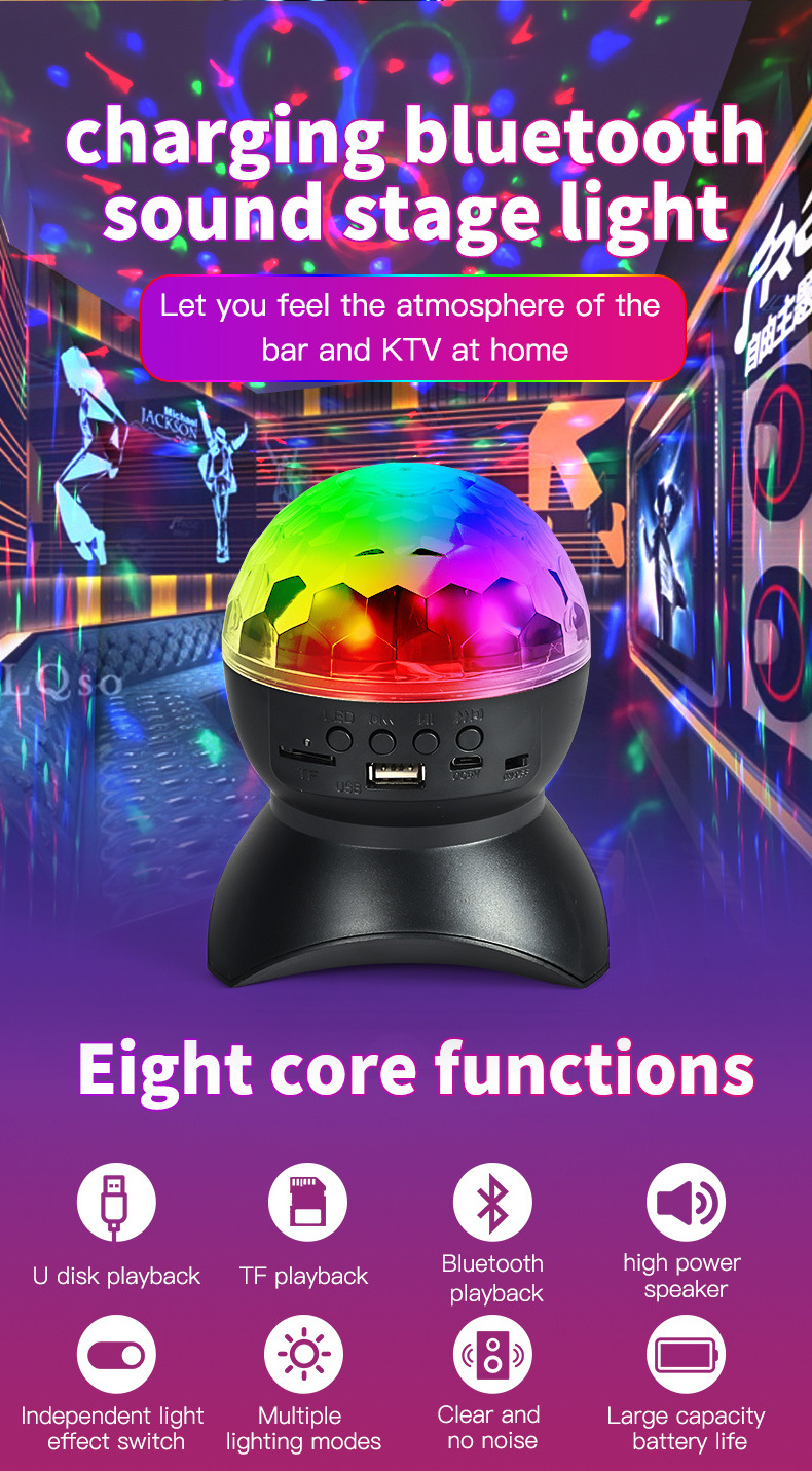 LED Stage Light With Wireless Bluetooth Speaker for Party Bar Club Rechargeable RGB Crystal Magic Ball Light Disco Light