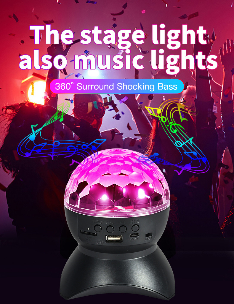 LED Stage Light With Wireless Bluetooth Speaker for Party Bar Club Rechargeable RGB Crystal Magic Ball Light Disco Light