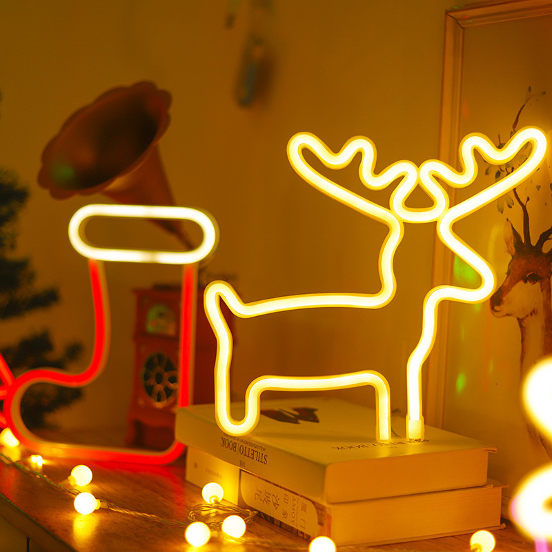 Christmas Tree Reindeer Snowflake Neon Sign Wall Mounted Decoration Night Light Modeling Light LED Christmas Decor Neon Lights