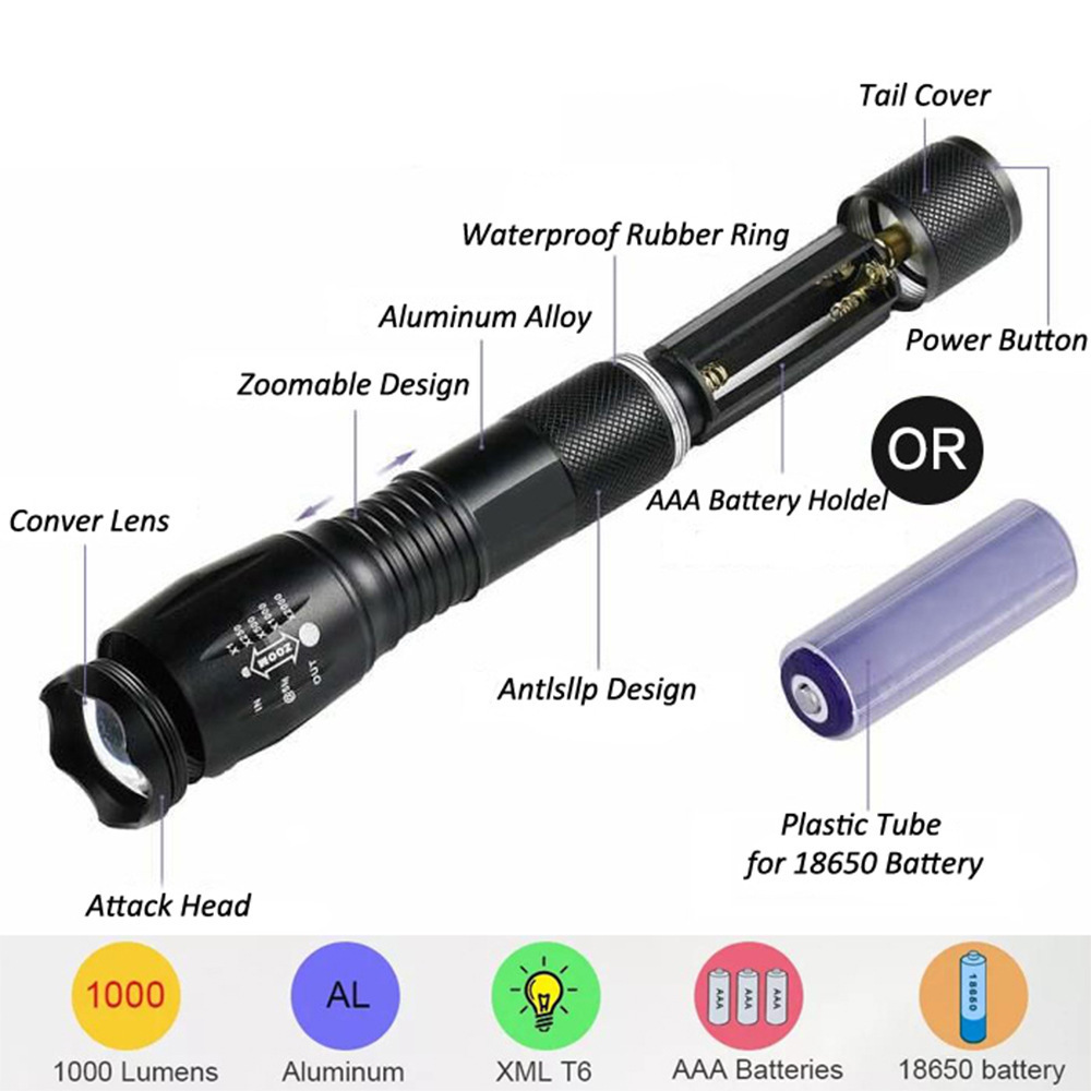 High Power Rechargeable Hunting Camping FlashLights Outdoor Waterproof Micro USB Powerful Torch LED Zoom Tactical Flashlight