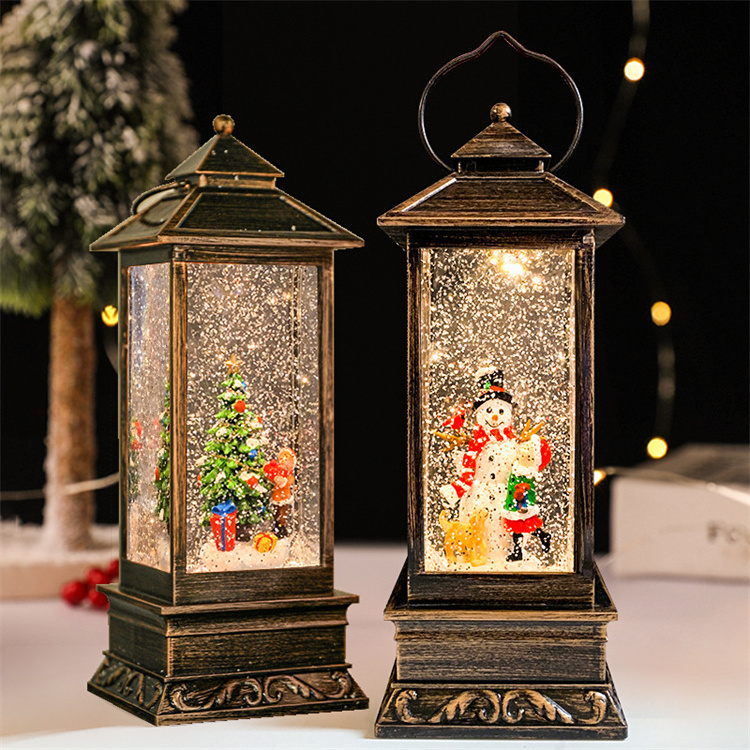 Battery Operated Santa Claus Night Light LED Christmas Water Lantern Wind Lamp With Liquid Glitter Christmas Decoration Lights