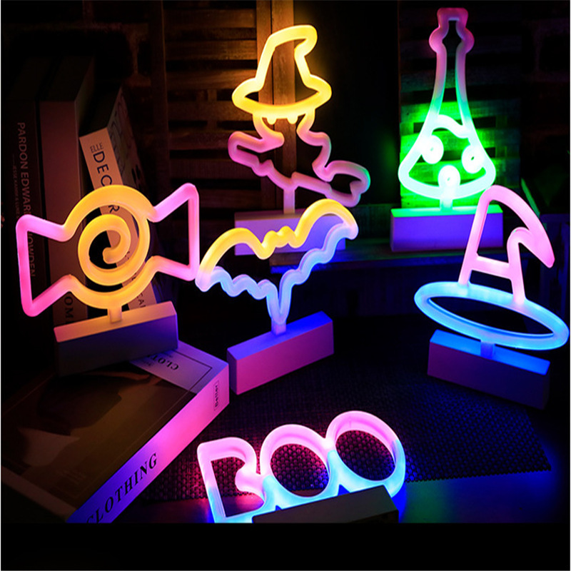 Halloween Festival Decoration Ghost Bat Pumpkin Witch Head Skull Candy Neon Sign Custom Home Decor Night Lamp LED Neon Light